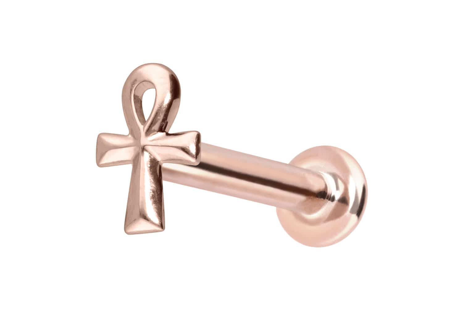 14 Karat Gold Labret Piercing mit Push Fit ÄGYPTISCHES KREUZ